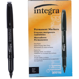 Integra Permanent Fine Point Markers - Black Ink - Pack of 12 - & Dry-Erase