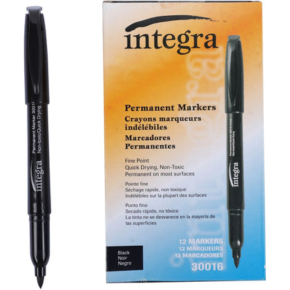 Integra Permanent Fine Point Markers - Black Ink - Pack of 12 - & Dry-Erase