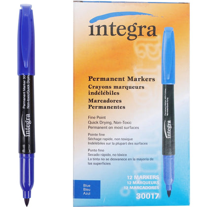 Integra Permanent Fine Point Markers - Blue Ink - Pack of 12 - & Dry-Erase