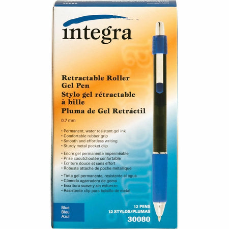 Integra Roller Gel Pen: Retractable 0.7mm Point Blue Ink - Pens