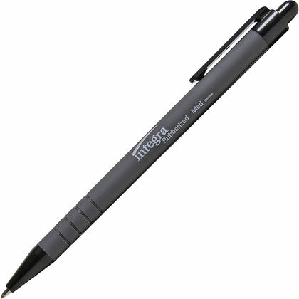 Integra Rubber Barrel Ballpoint Pens - Medium Point - Black Ink - 1 Dozen