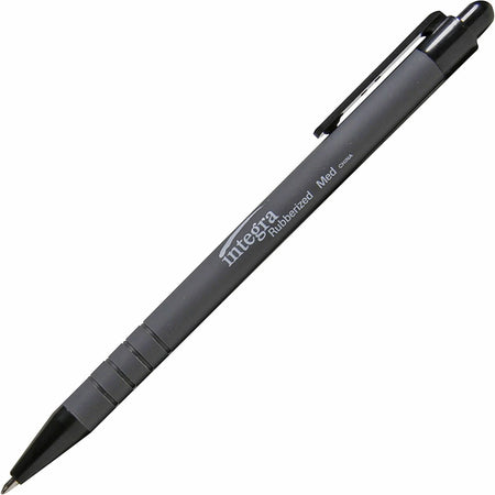 Integra Rubber Barrel Ballpoint Pens - Medium Point - Black Ink - 1 Dozen