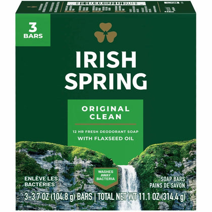 Irish Spring Deodorant Bar Soap: Original Clean Scent Bacteria Remover - 3.75 oz - 3/Pack - Hand Soaps/Cleaners
