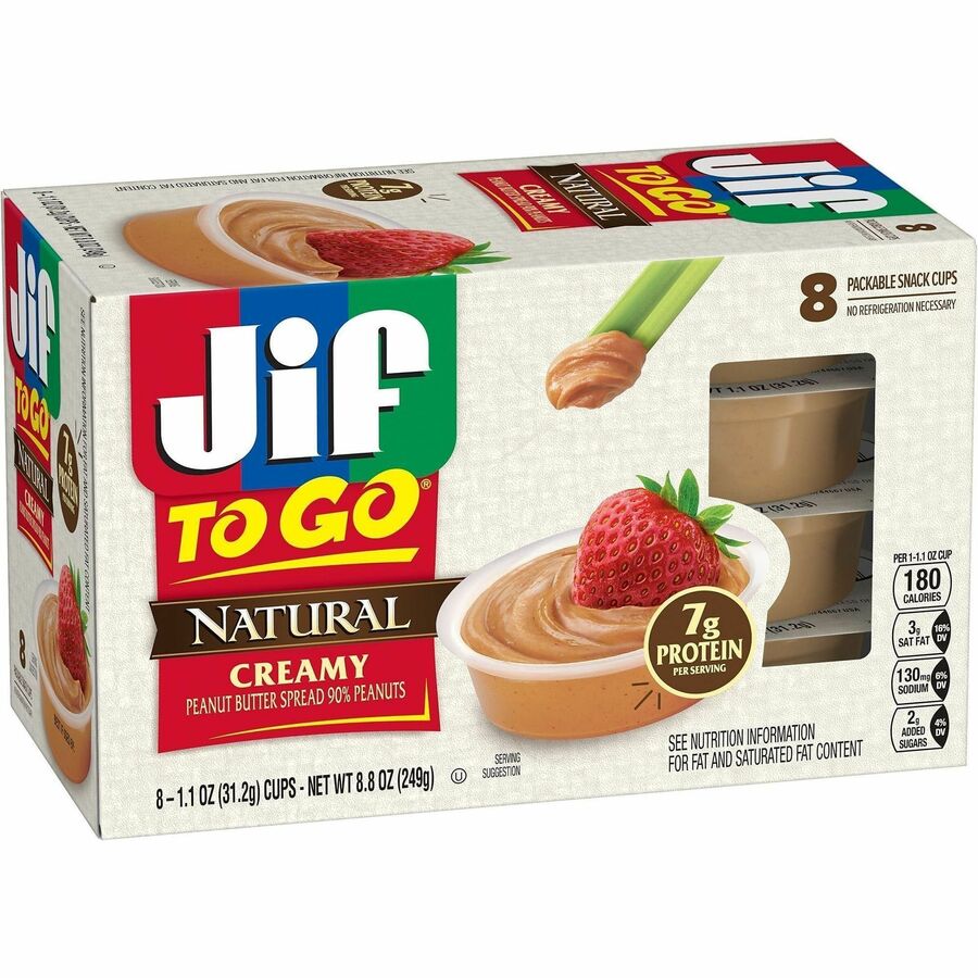 Jif To-Go Creamy Natural Peanut Butter Cups - 1.10 oz - 8 / Pack - Snacks