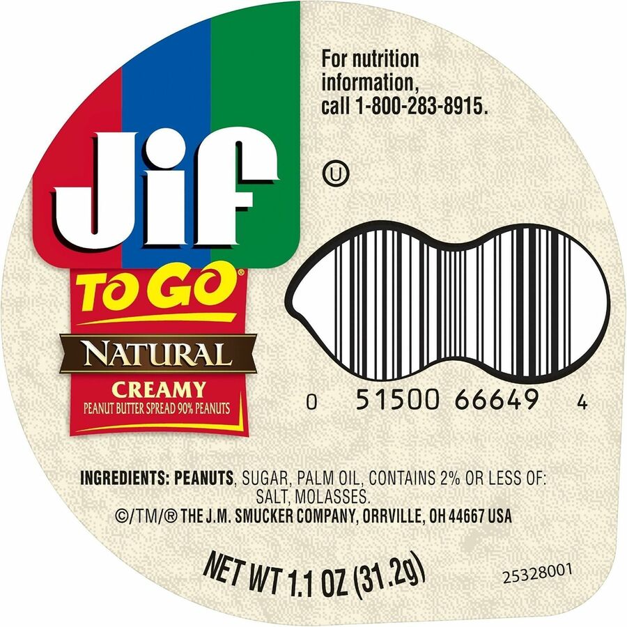 Jif To-Go Creamy Natural Peanut Butter Cups - 1.10 oz - 8 / Pack - Snacks