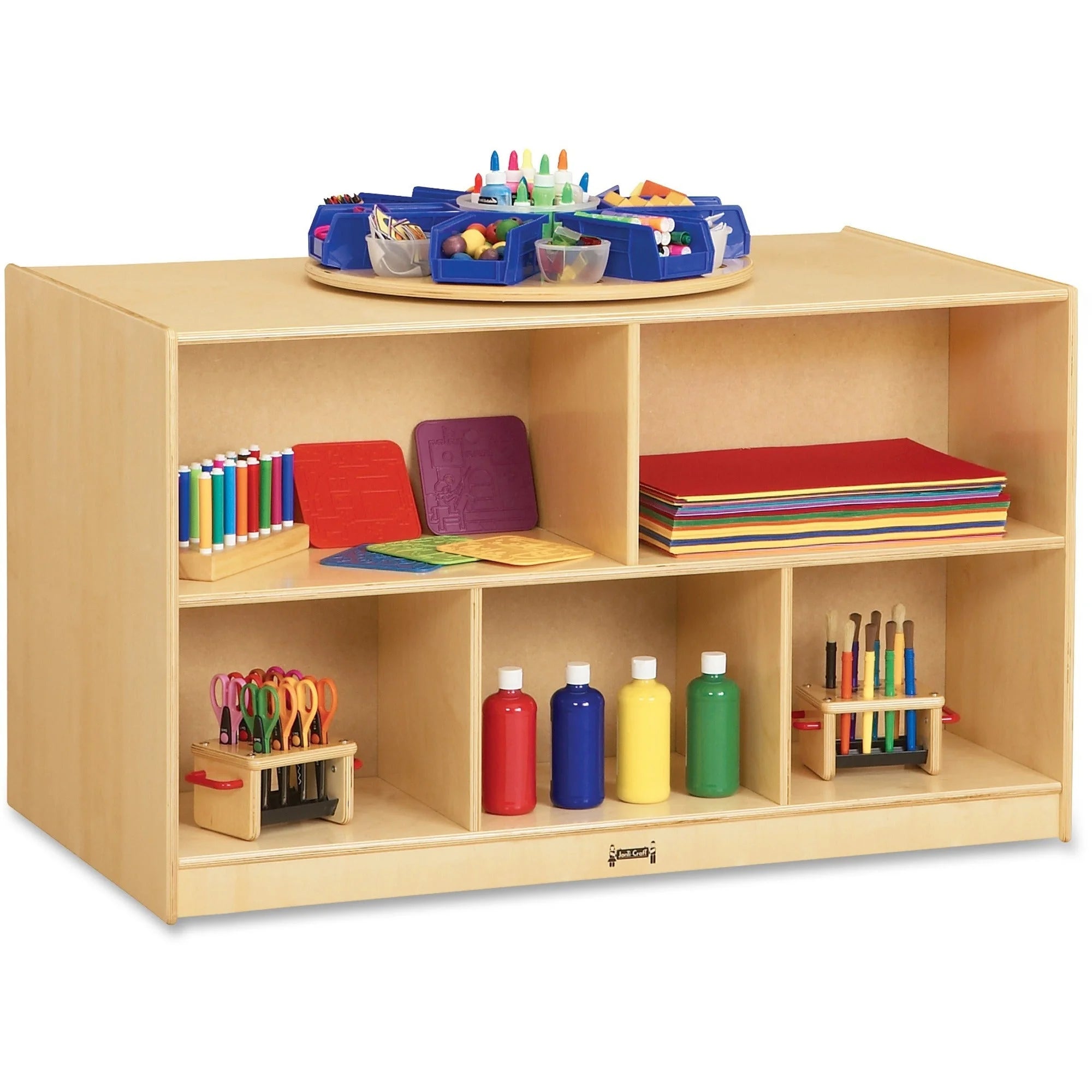 Jonti-Craft Double-Sided Island Mobile Storage Unit - Sturdy Wood Grain Design - Cubbies &