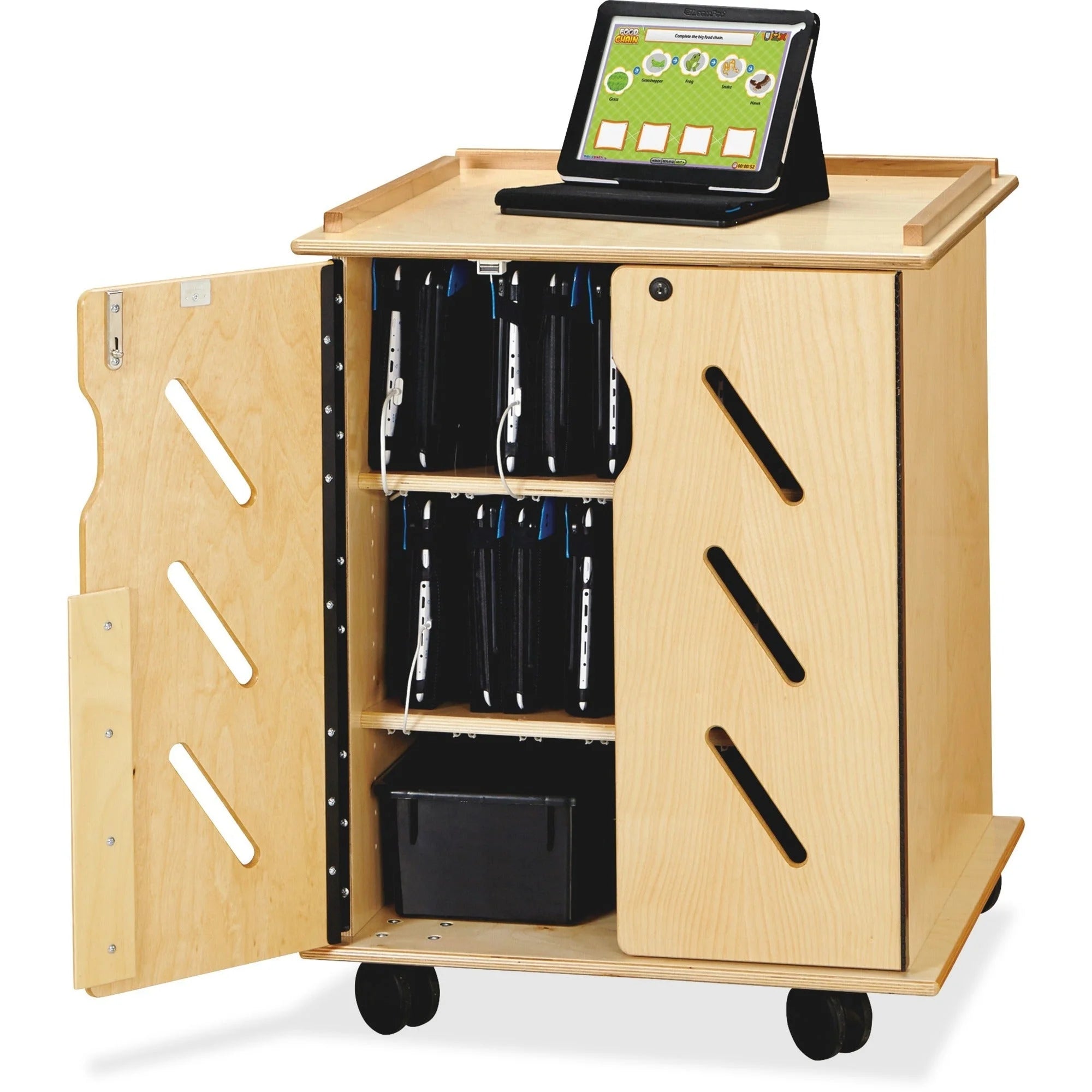 Jonti-Craft Laptop/Tablet Storage Cart - Woodgrain Finish - 32 Device Capacity - Carts