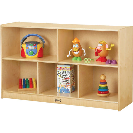 Jonti-Craft Low Single Mobile Storage Unit: Sturdy Wood Grain Laminate - 5 Compartments - Cubbies &