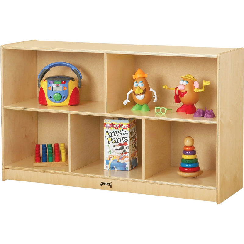 Jonti-Craft Low Single Mobile Storage Unit: Sturdy Wood Grain Laminate - 5 Compartments - Cubbies &