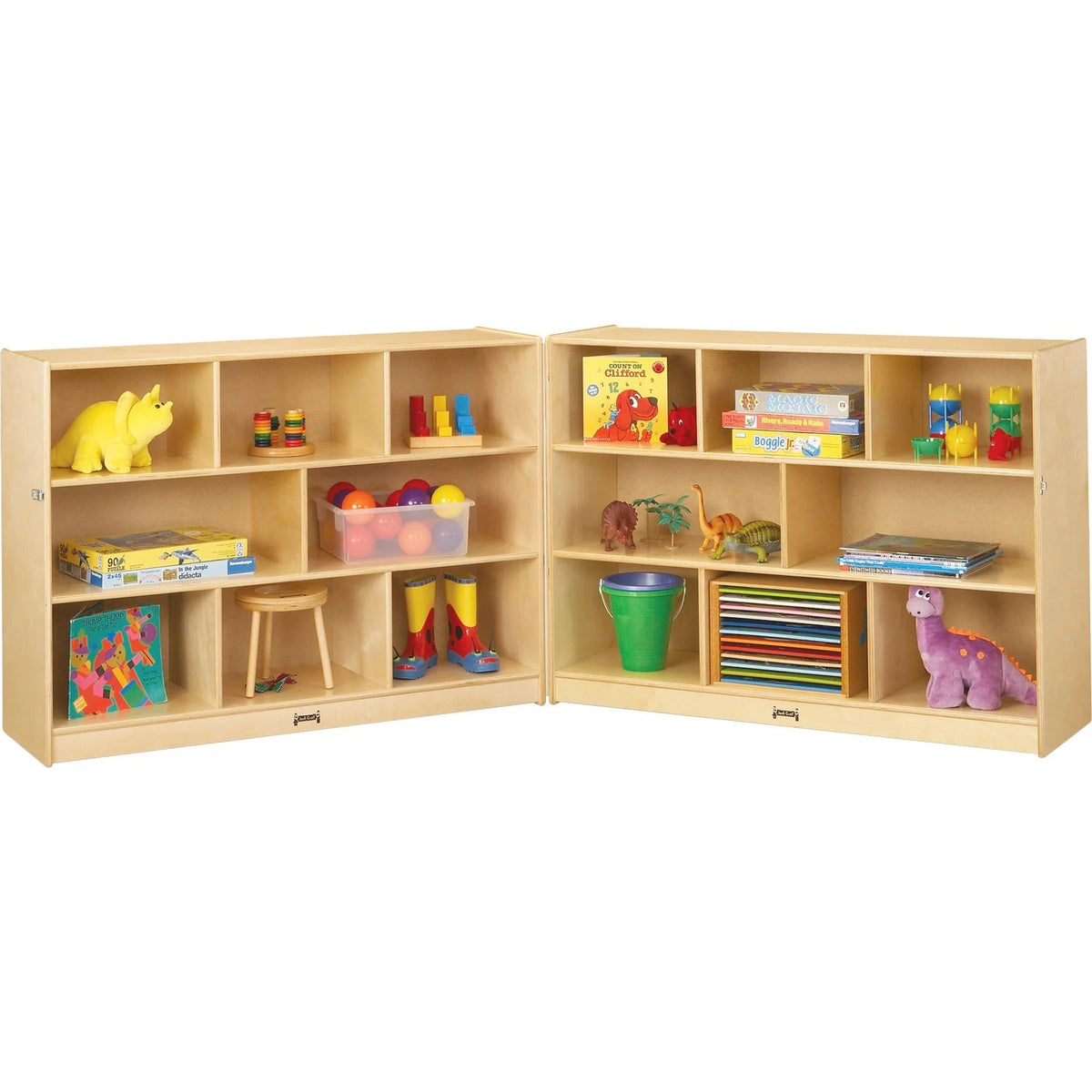 Jonti-Craft Mobile Fold-n-Lock Shelf Unit - Sturdy Lockable & Foldable - White Birch Plywood - Cubbies Storage