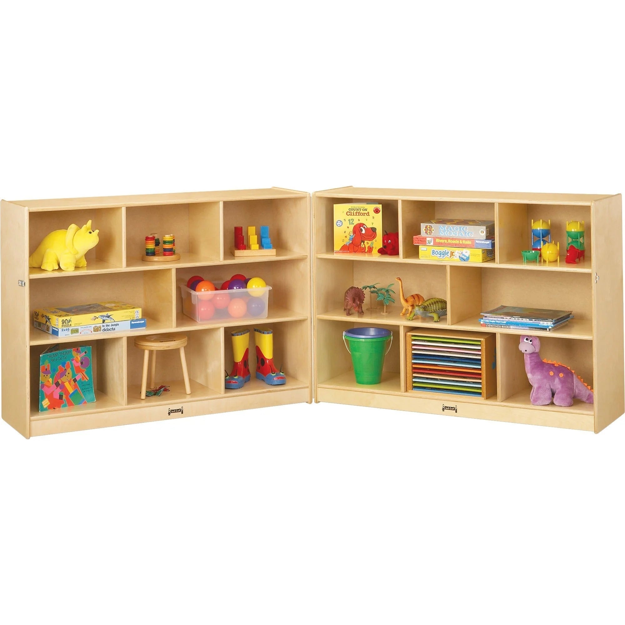 Jonti-Craft Mobile Fold-n-Lock Shelf Unit - Sturdy Lockable & Foldable - White Birch Plywood - Cubbies Storage