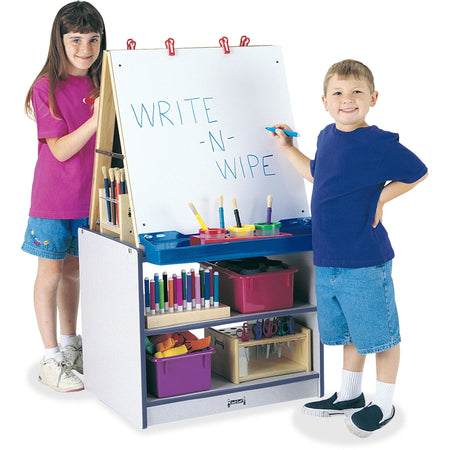 Jonti-Craft Rainbow Accents 2 Station Art Center: Freckled Gray/Navy - Floor Standing Storage Shelf - Stations