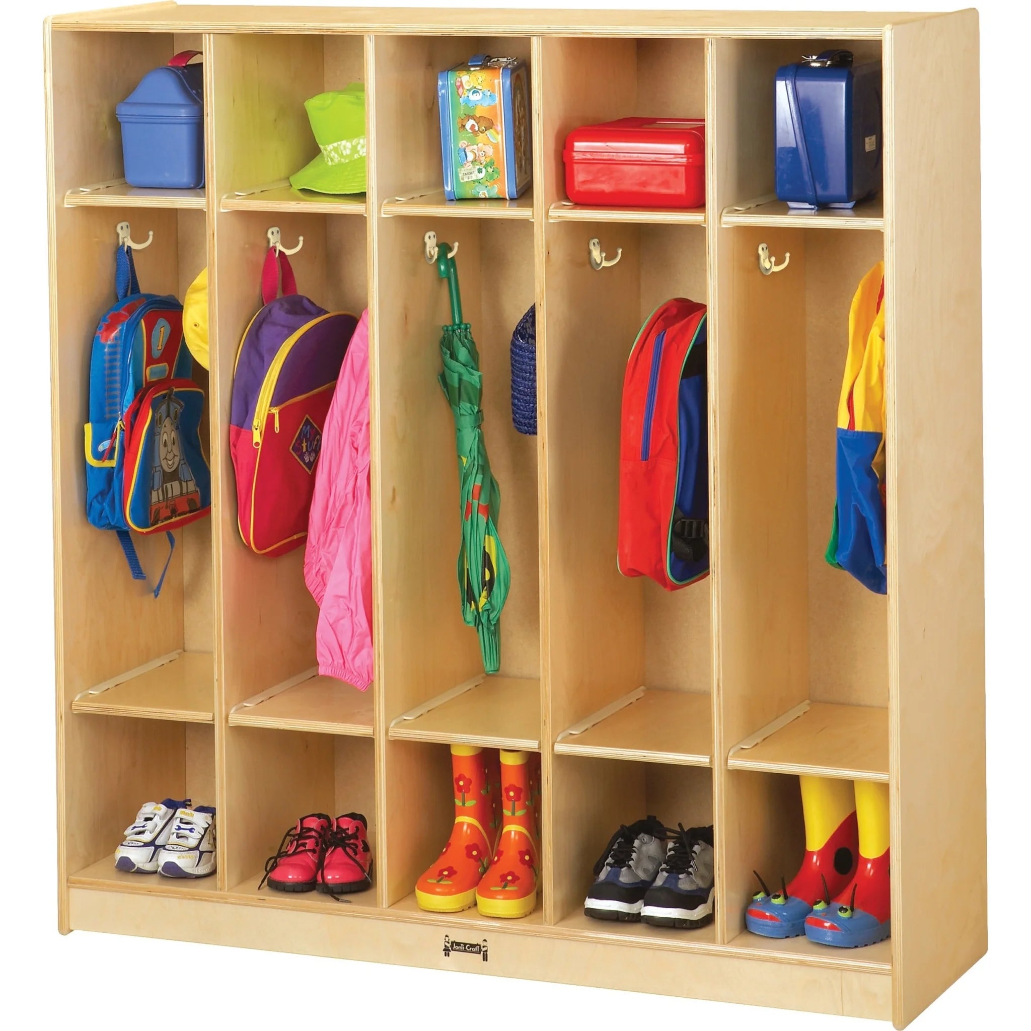 Jonti-Craft Rainbow Accents Coat Locker - Durable 5-Section Organizer - Cubbies & Storage
