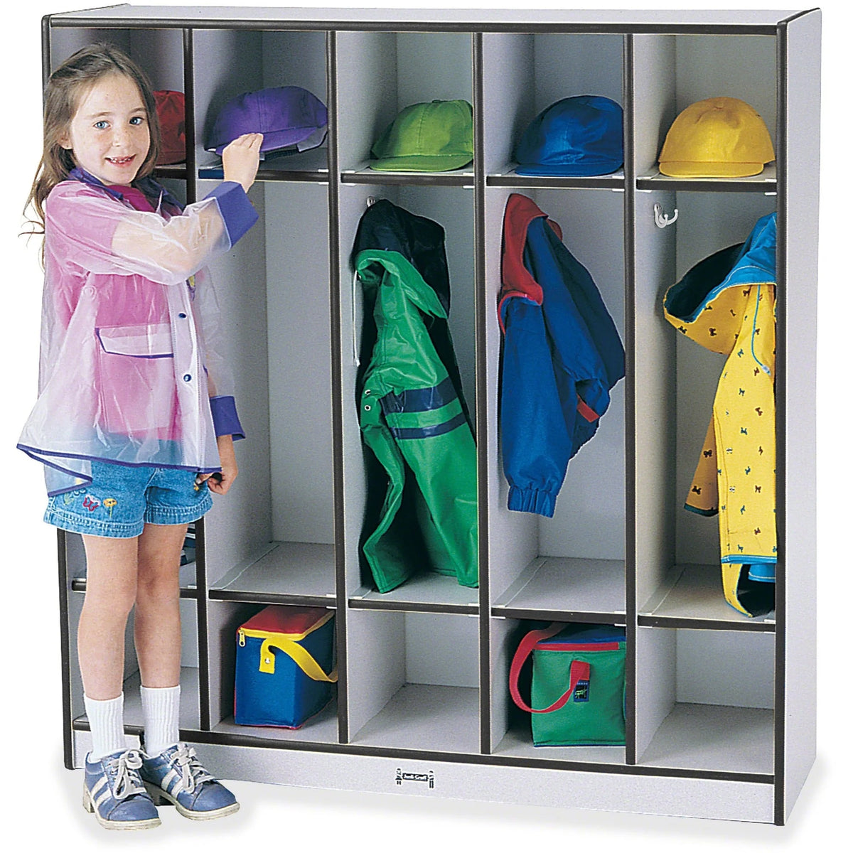 Jonti-Craft Rainbow Accents Coat Locker - Durable 5-Section Organizer - Cubbies & Storage