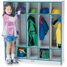 Jonti-Craft Rainbow Accents Coat Locker - Durable Teal 5-Section Organizer - Cubbies & Storage