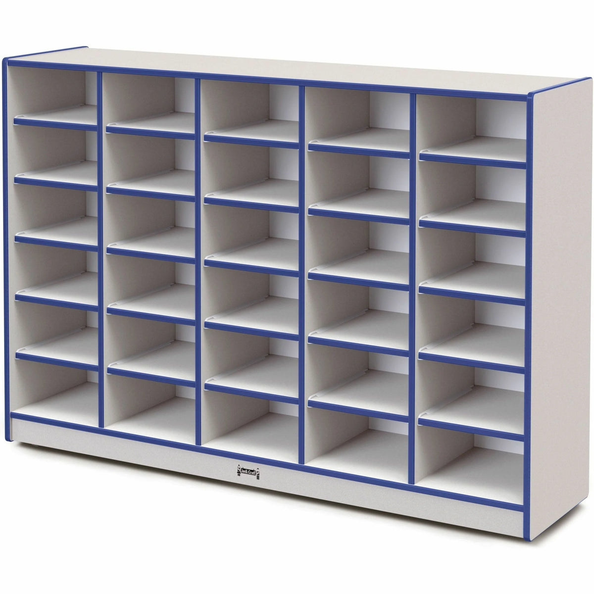 Jonti-Craft Rainbow Accents Cubbie Mobile Storage: Durable Blue Hard Rubber - 30 Compartments - Cubbies & Storage