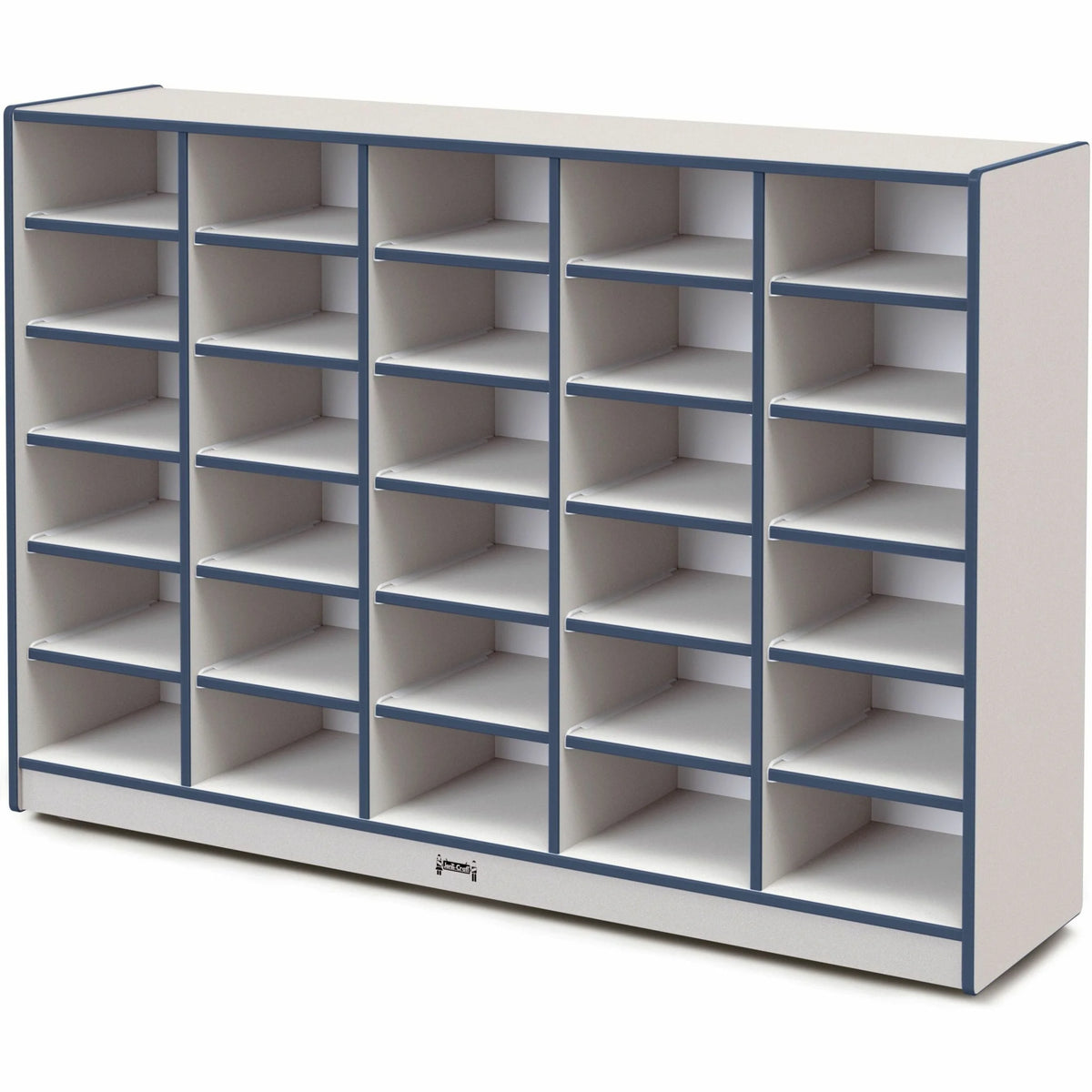 Jonti-Craft Rainbow Accents Cubbie Mobile Storage - Durable Navy Hard Rubber - 30 Compartments - Cubbies &