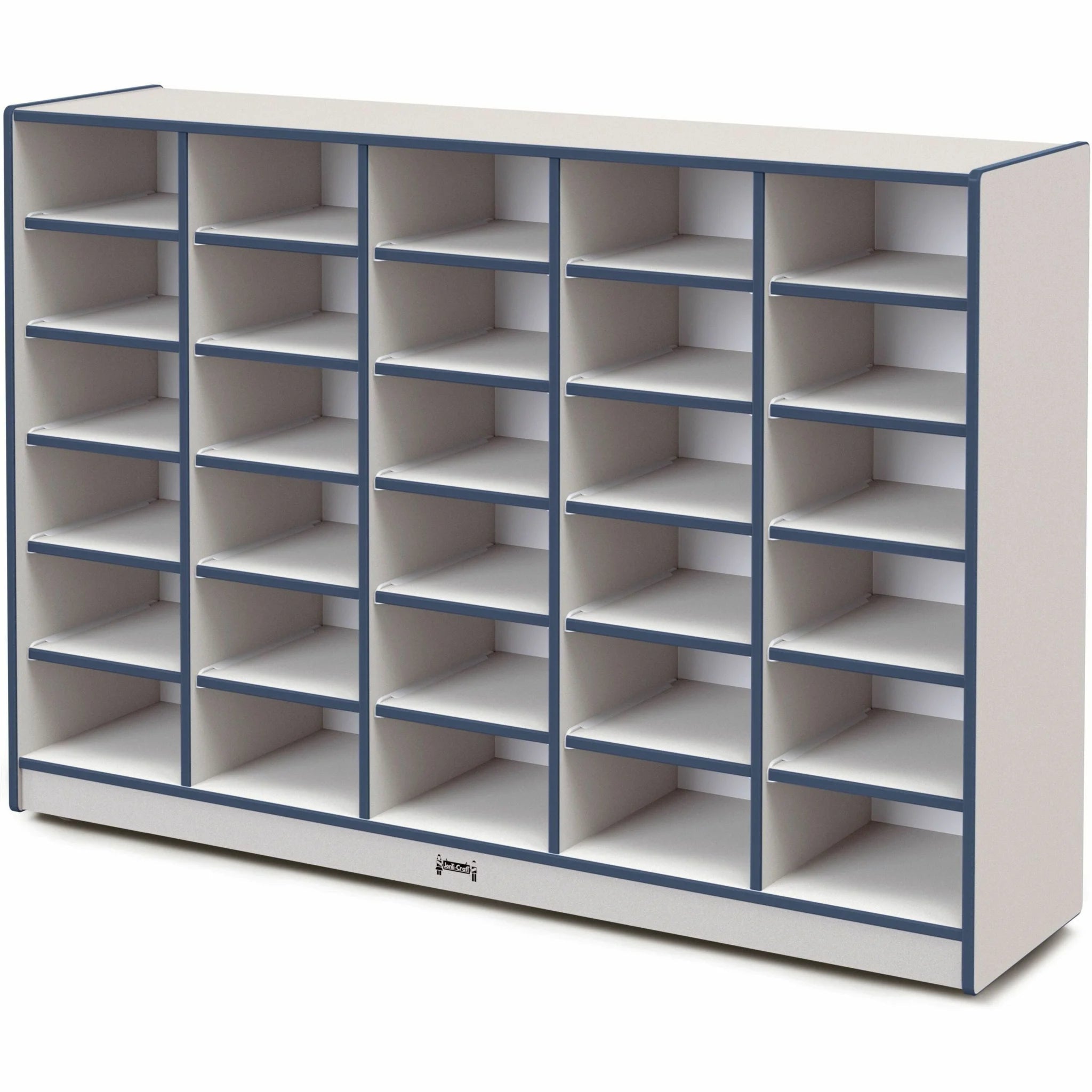 Jonti-Craft Rainbow Accents Cubbie Mobile Storage - Durable Navy Hard Rubber - 30 Compartments - Cubbies &