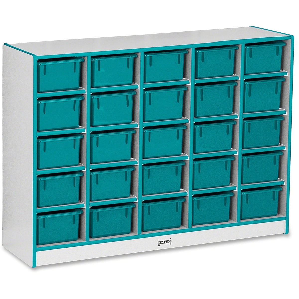 Jonti-Craft Rainbow Accents Cubbie-Trays Storage Unit: Teal Rubber 25 Compartments - Cubbies &