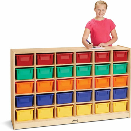 Jonti-Craft Rainbow Accents Mobile Storage Unit - Durable 30-Cubbie Tray Organizer - Cubbies &