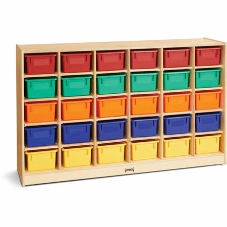 Jonti-Craft Rainbow Accents Mobile Storage Unit - Durable 30-Cubbie Tray Organizer - Cubbies &