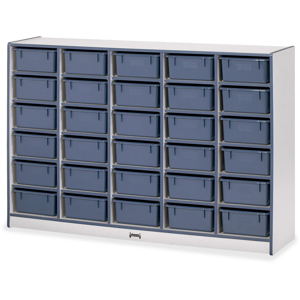 Jonti-Craft Rainbow Accents Mobile Tub Bin Storage: Durable Navy Hard Rubber 30 Compartments - Cubbies & Storage