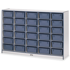 Jonti-Craft Rainbow Accents Mobile Tub Bin Storage: Durable Navy Hard Rubber 30 Compartments - Cubbies & Storage