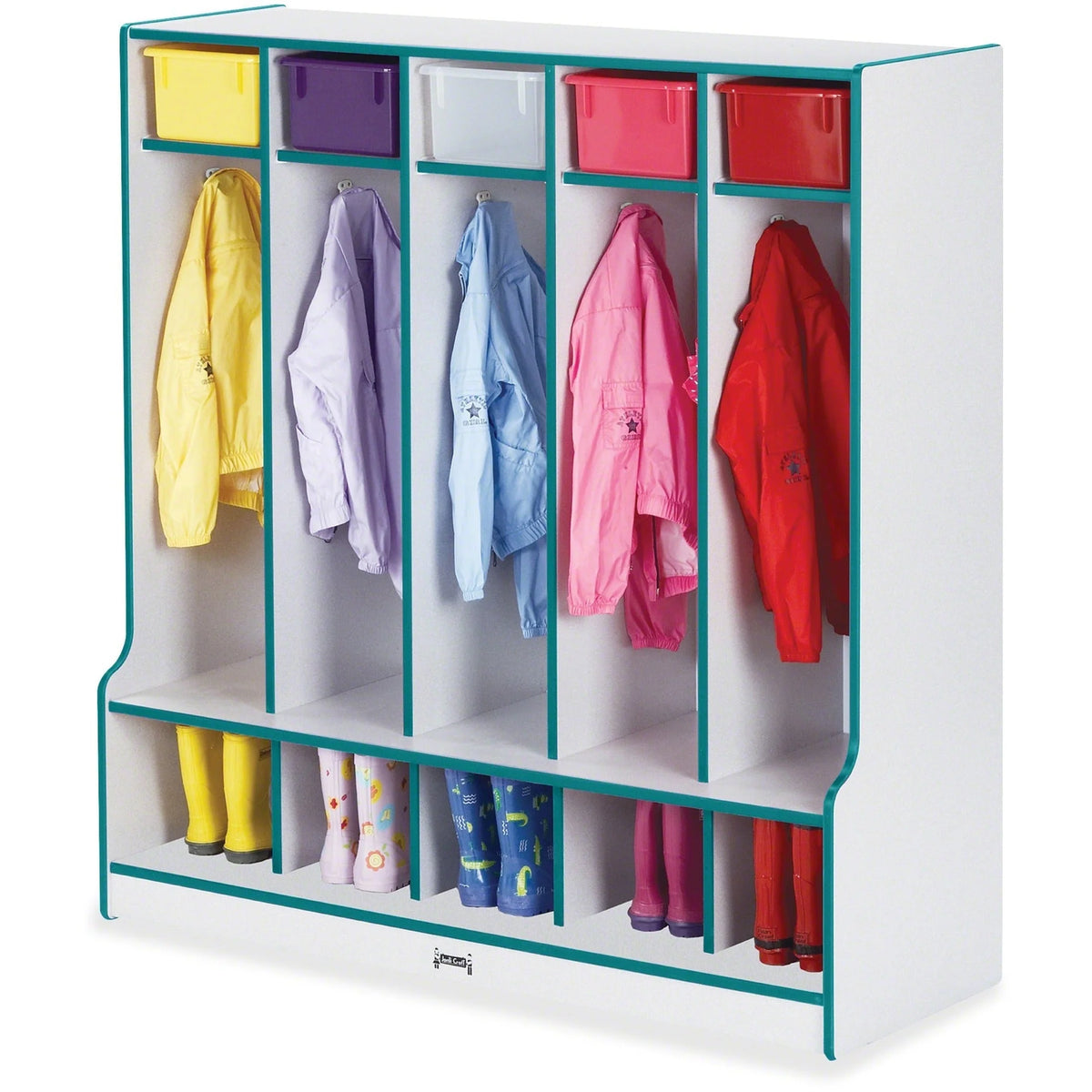 Jonti-Craft Rainbow Accents Step 5 Section Locker - Teal Durable Design - Cubbies & Storage