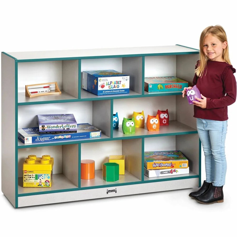 Jonti-Craft Rainbow Accents Super-size Mobile Storage: Teal Durable Built-in Wheels - Cubbies & Storage