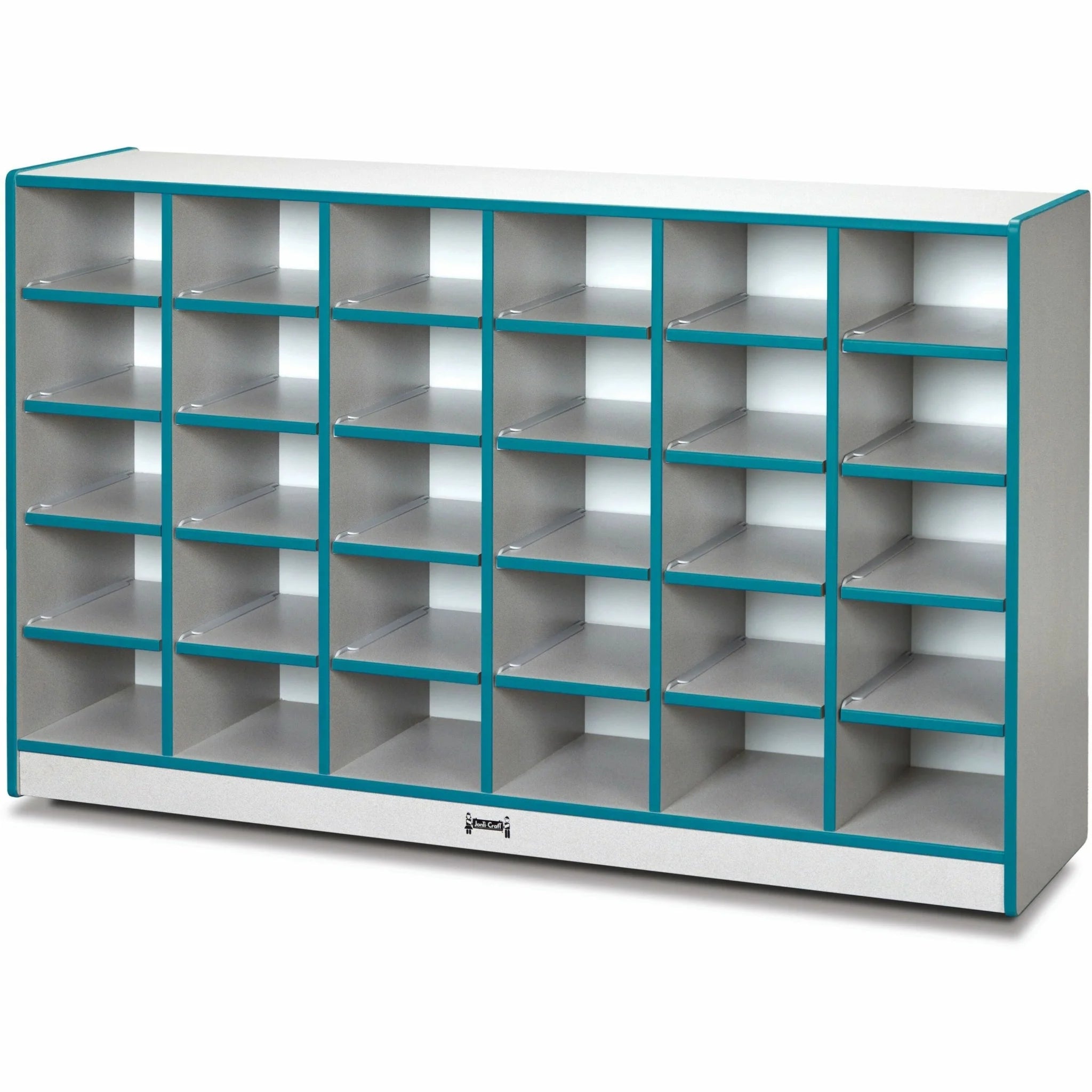Jonti-Craft Rainbow Accents Toddler Single Storage: Teal Rubber 30 Compartments - Cubbies & Storage