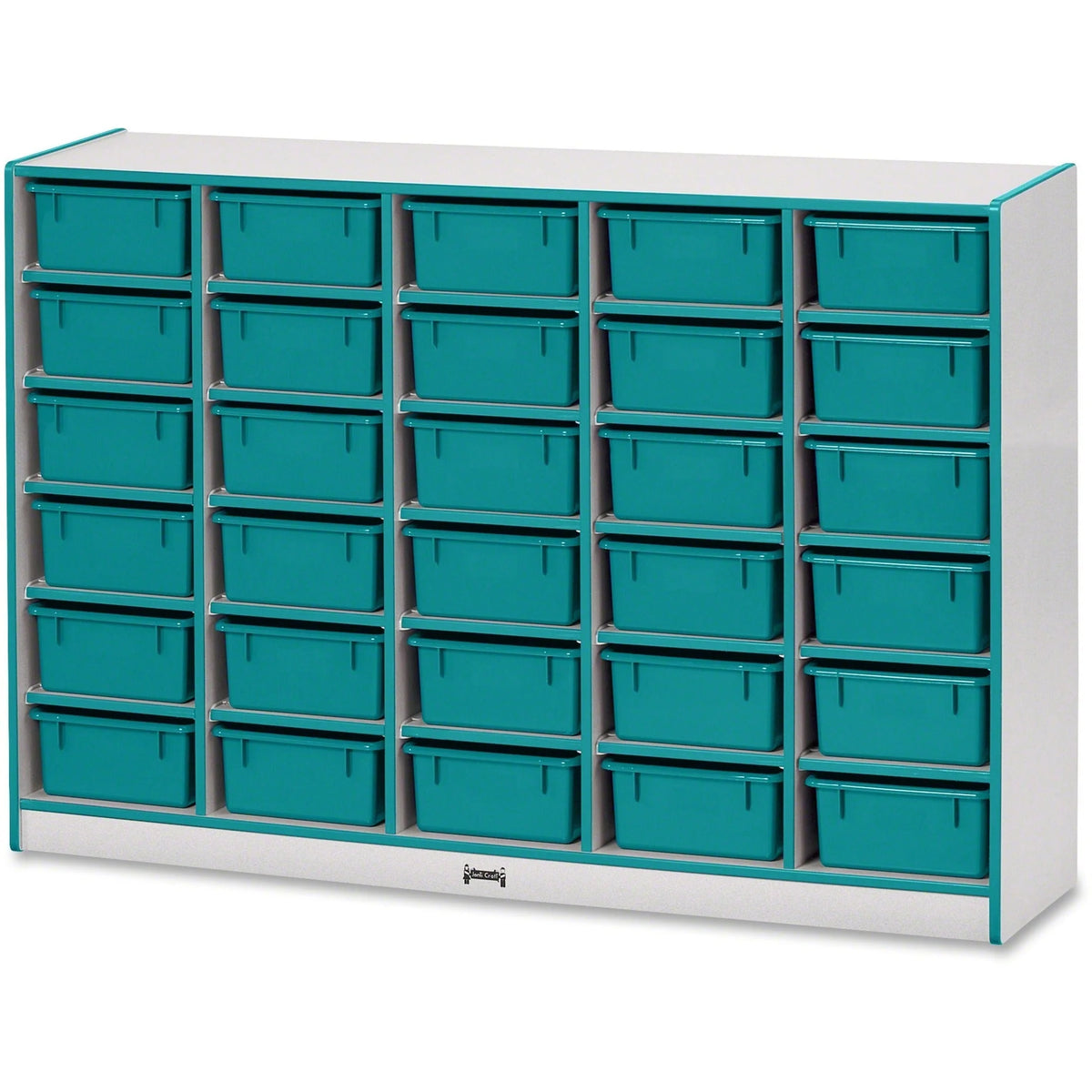 Jonti-Craft Rainbow Accents Tub Bin Storage: Teal 30 Compartments - Cubbies & Storage