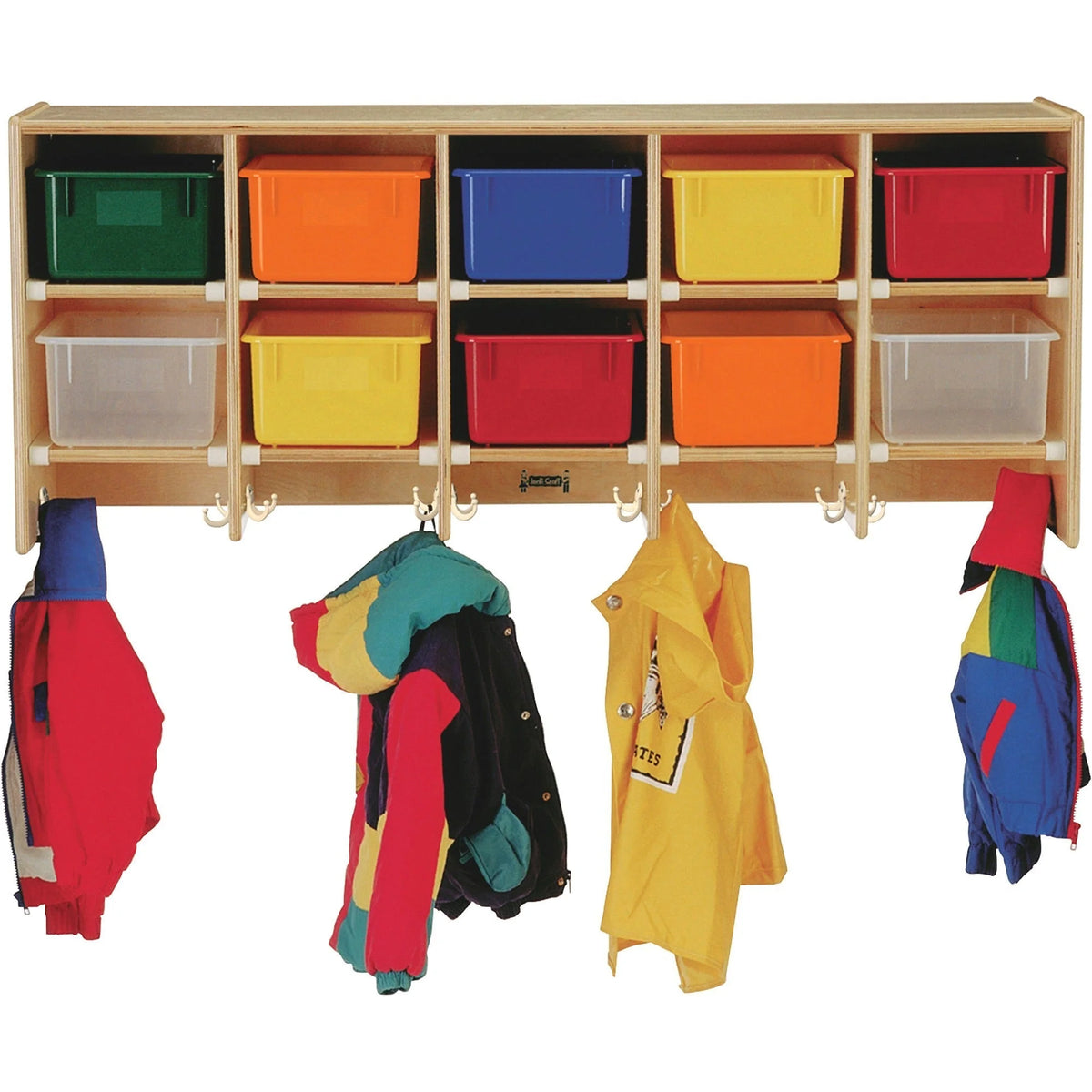 Jonti-Craft Wall Mount Coat Locker - 10-Compartment Organizer Oak/Baltic Birch - Cubbies & Storage