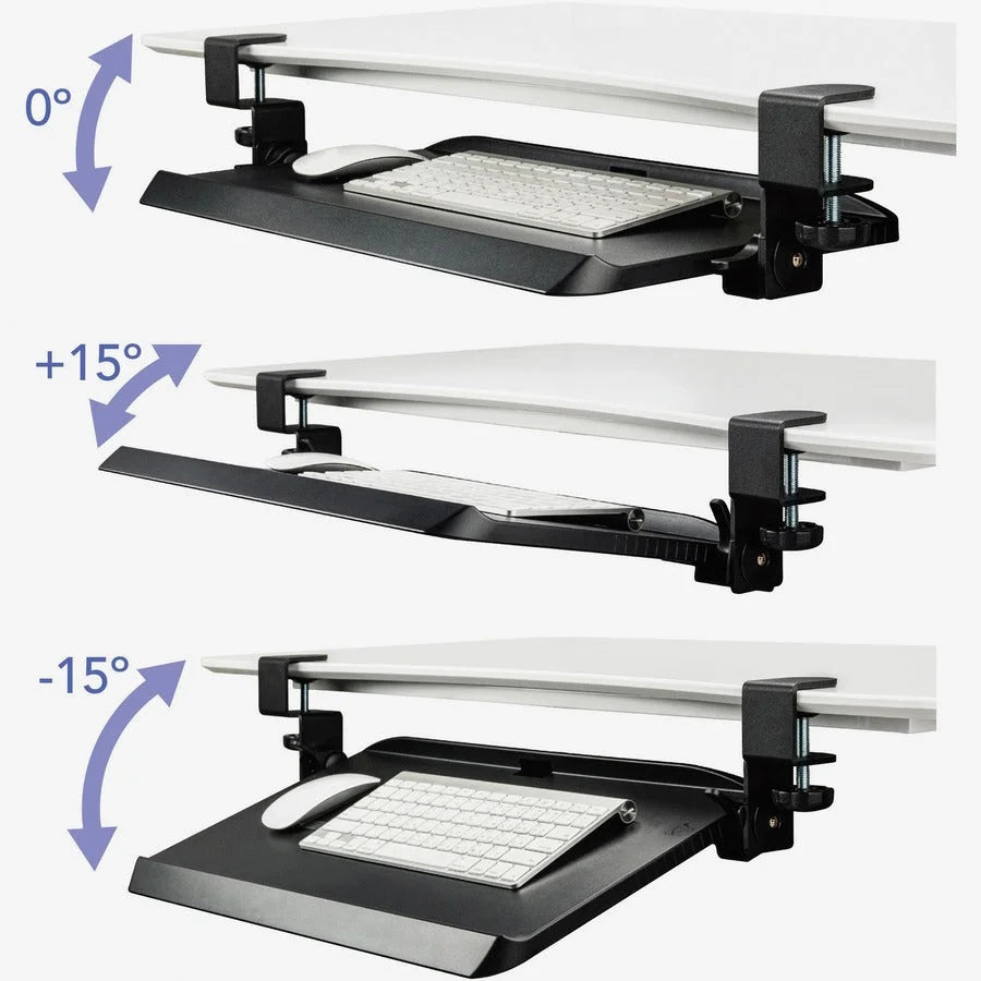 Kantek Clamp Mounted Keyboard Tray - Ergonomic Tilting Design - Black - Computer / Laptop Accessories