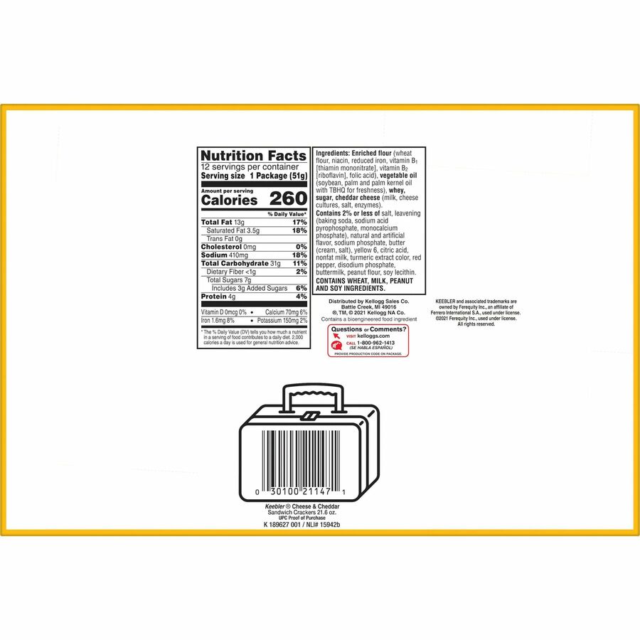 Keebler Cheese and Cheddar Sandwich Crackers - Bottom