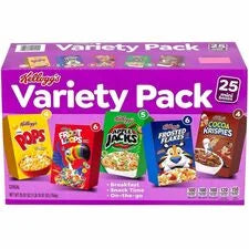 Kellogg’s Cereal Variety Pack - Assorted Flavors - 25 Bags - 1 Carton - Snacks