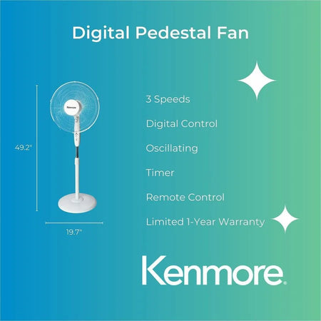 Kenmore 12’’ Pedestal Fan: Powerful 3-Speed Cooling - Fans