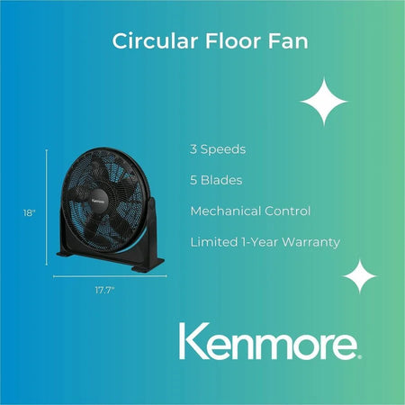 Kenmore 20’’ Circular Fan: 3-Speed Quiet Operation Black - Fans