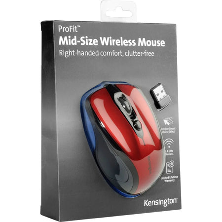 Kensington Pro Fit Wireless Mouse: Ruby Red 1750 dpi - Keyboards & Mice