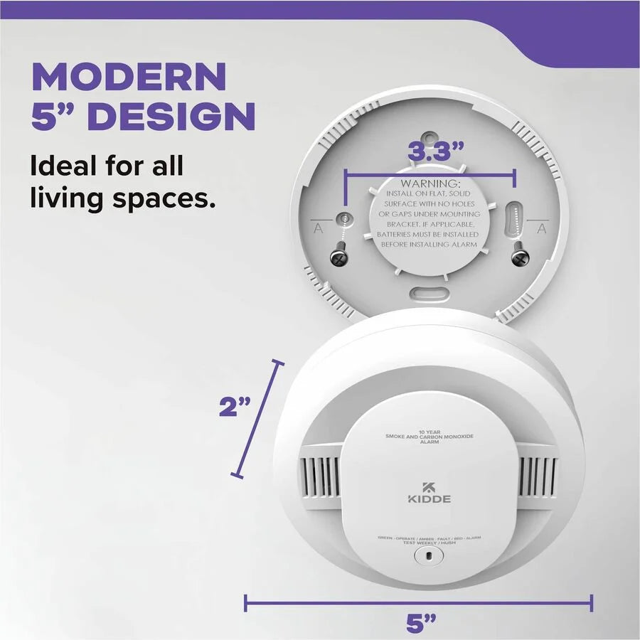 Kidde Combo CO/Smoke Alarm: 85 dB Audible/Visual - Surface/Wall/Ceiling Mount - Red/Green/Amber - White - Smoke