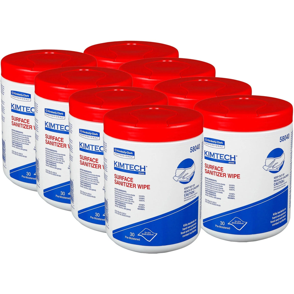 KIMTECH Prep Surface Sanitizer Wipes - Bacteria Remover - 30 Wipes/Tub - Cleaning