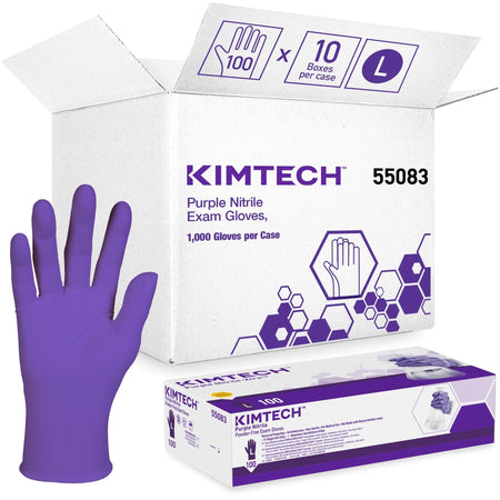 KIMTECH Purple Nitrile Exam Gloves: 6 mil Thickness Large Size - Latex-free Textured Fingertip - Lab & Chemo - 100/10