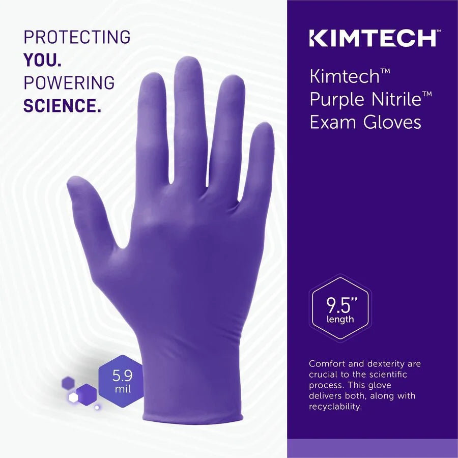 KIMTECH Purple Nitrile Exam Gloves: 6 mil Thickness Large Size - Latex-free Textured Fingertip - Lab & Chemo - 100/10