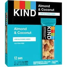 KIND Almond & Coconut Bars: Gluten-Free Dairy-Free Snack - 1.40 oz - 12/Box - Snacks
