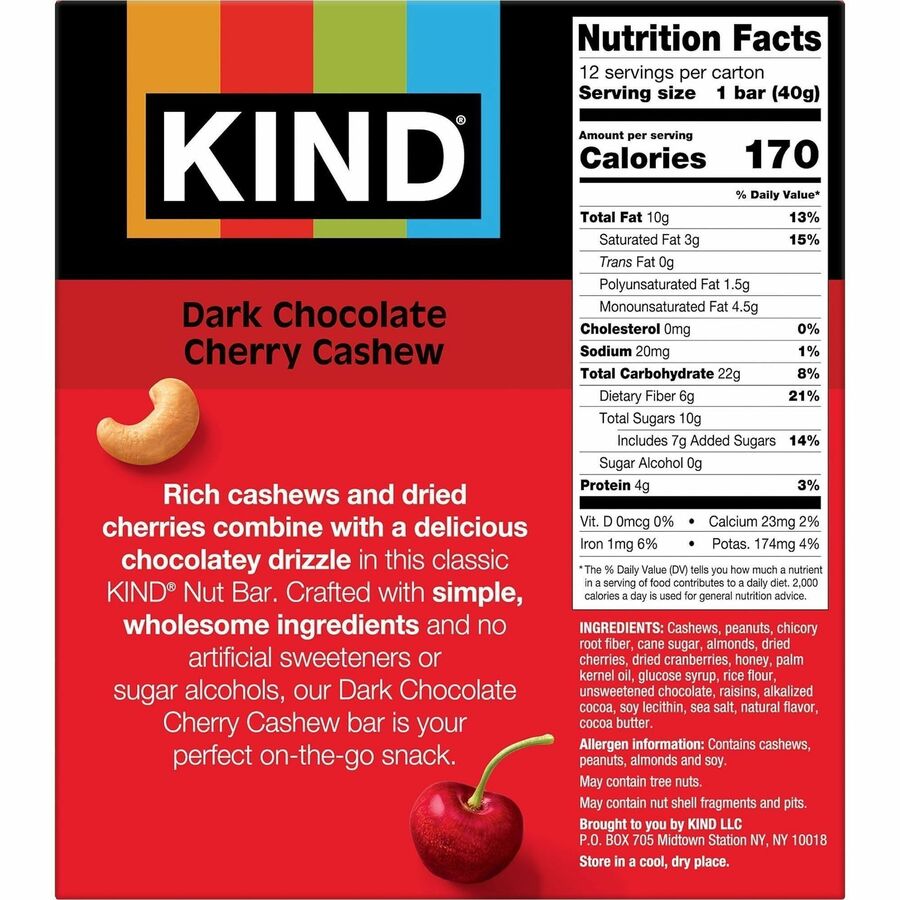 KIND Dark Chocolate Cherry Cashew Nut Bars - Rear