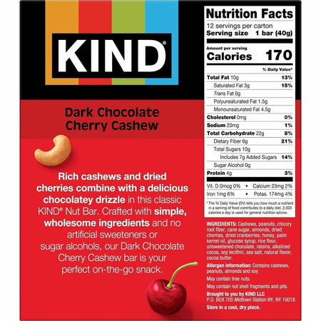 KIND Dark Chocolate Cherry Cashew Nut Bars - Rear