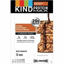 KIND Protein MAX Snack Bars: High-fiber Gluten-free Bars - Chocolate Peanut Butter - 12/Box - Snacks