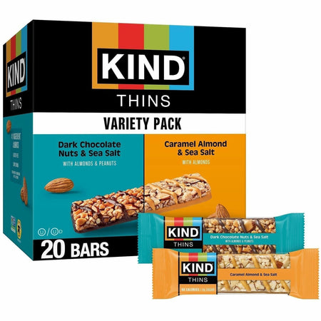 KIND THINS Variety Packs - Dark Chocolate Nuts & Sea Salt Caramel Almond - Low Calorie Gluten-free Individually Wrapped