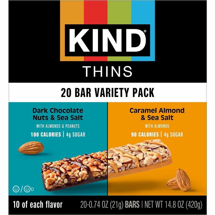 KIND THINS Variety Packs - Dark Chocolate Nuts & Sea Salt Caramel Almond - Low Calorie Gluten-free Individually Wrapped