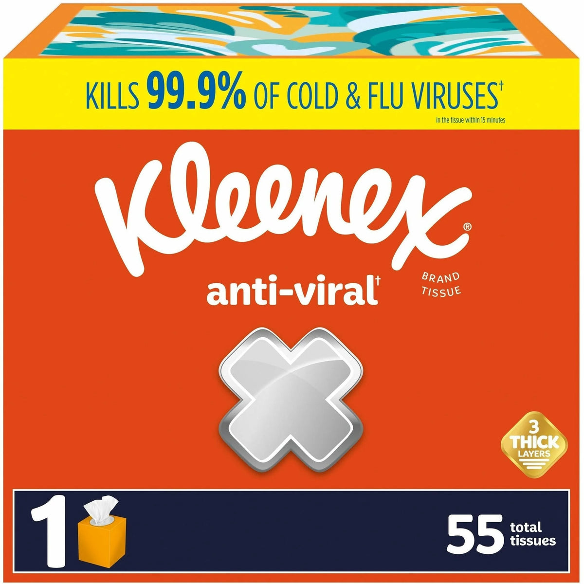 Kleenex Anti-viral Facial Tissue: 3-Ply White Box - 55 Sheets - Tissues