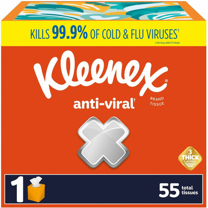 Kleenex Anti-viral Facial Tissue: 3-Ply WhiteBox - 55/Box - 27/Carton - Tissues